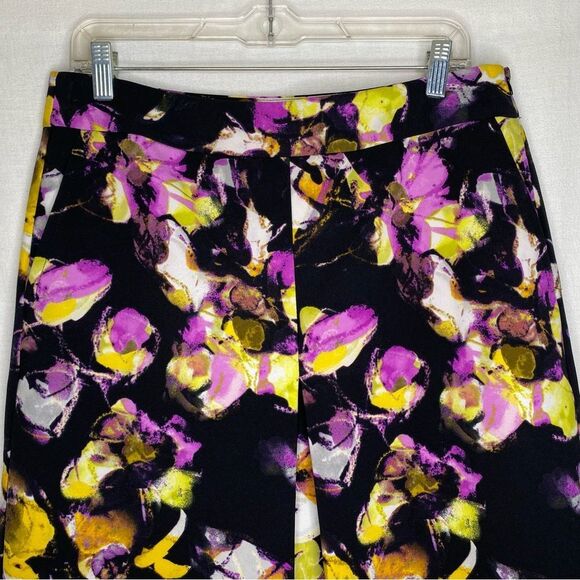 Liz Claiborne Black Floral Inverted Pleated Pockets Skirt 10 Tall Lined Side Zip - Picture 4 of 12